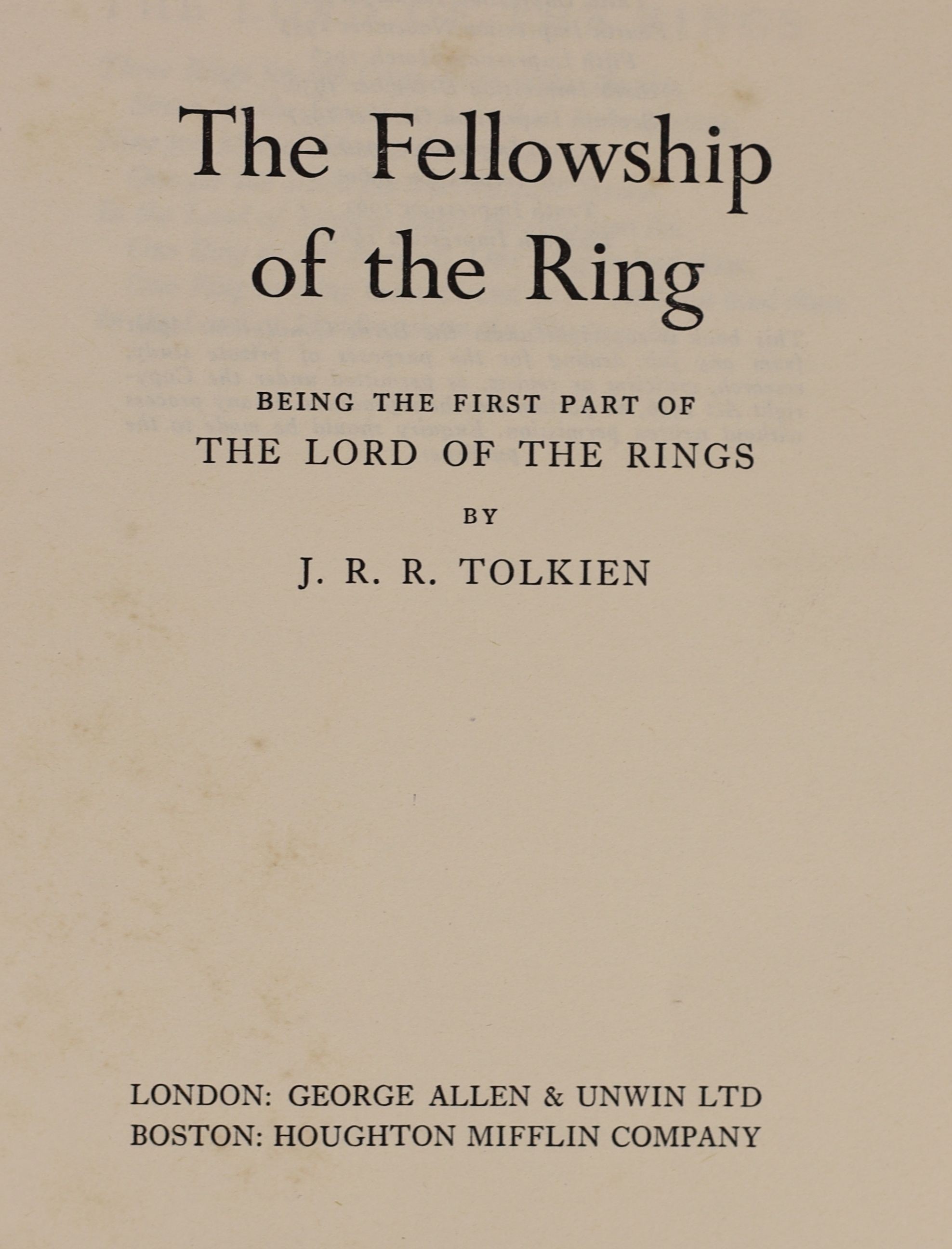 Tolkien, J.R.R - Lord of the Rings - The Fellowship of the Ring, 11th impression, 1961, The Two Towers, 10th impression, 1963 and The Return of the King, 11th impression, 1965, all with unclipped d/j’s, retaining folded